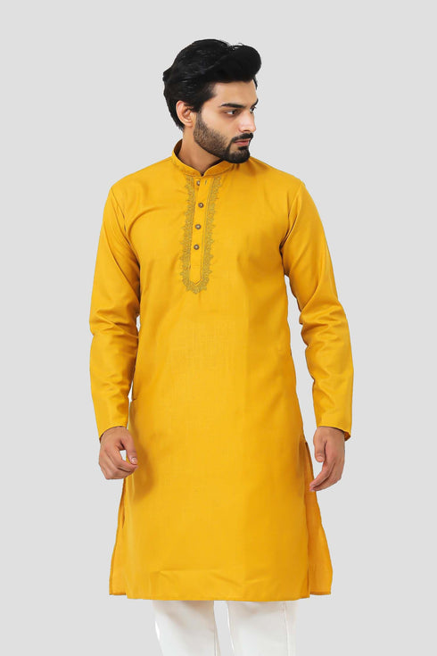 Veshbhoshaa Bluesaanchi Men'S Mustard Magic Slub Kurta Set